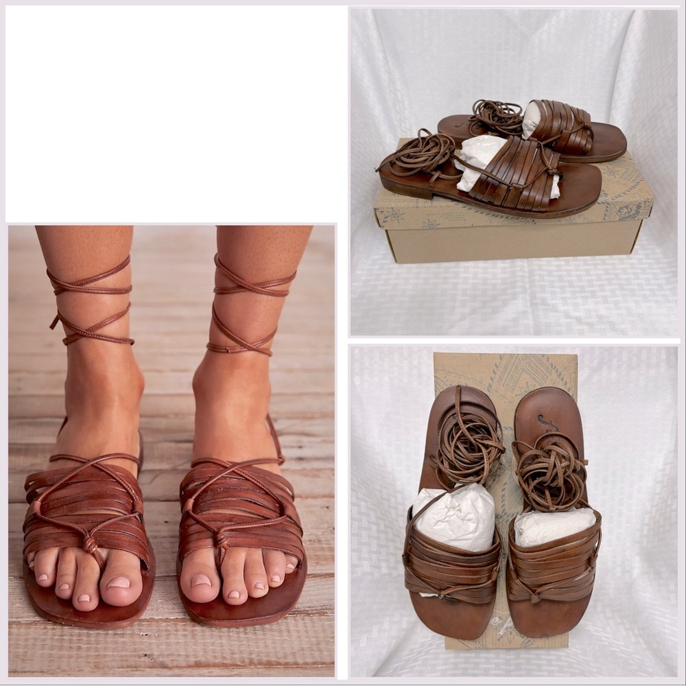 NEW Free People Cami Huarache Strap Sandal, Tan, Women Size 7